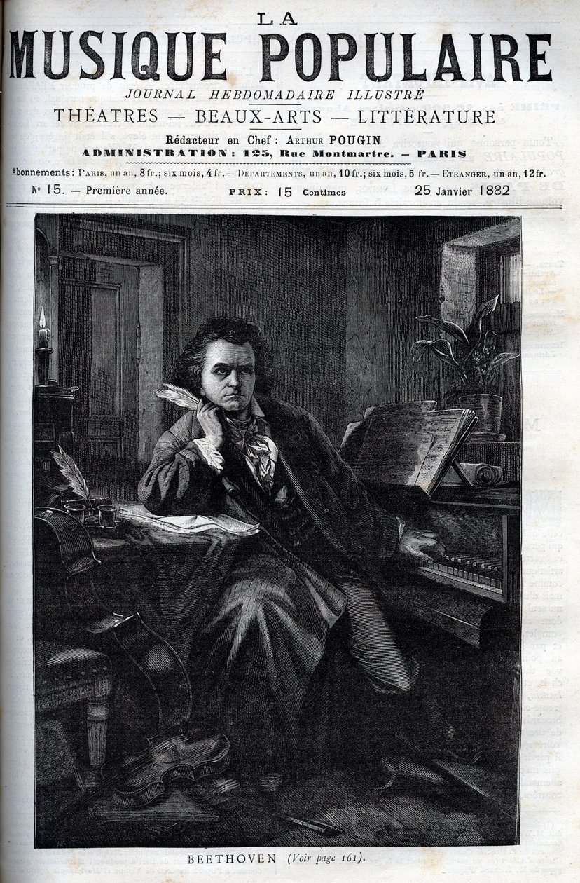 Portrett av Ludwig van Beethoven (1770-1827), tysk komponist og pianist - gravering i "" La musique populaire""" berømte ukeavis - 1882 av Unknown artist