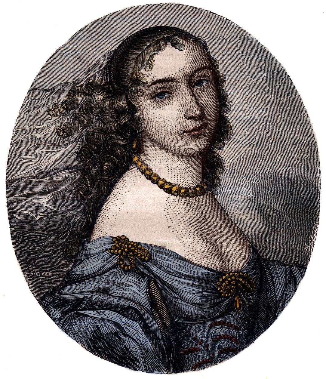 Portrett av Marguerite Hessein, Madame de la Sabliere (1636-1693) French Salonniere. Gravering fra 1800-tallet. av Unknown artist