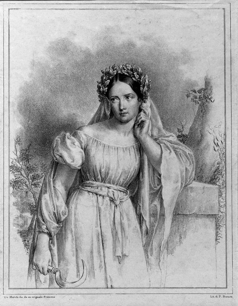 Portrett av Maria Garcia kalt Malibran (1808-1836) sangeren i "Norma" av Bellini av Unknown artist