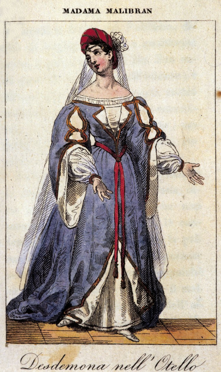 Portrett av Maria Garcia kalt Malibran (1808-1836) sangerinnen i rollen som Desdemone for "" Othello "" (Otello) av Gioachino Rossini. Teatro alla Scala 1833. av Unknown artist