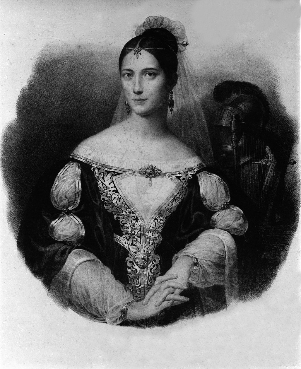Portrett av Maria Garcia, kjent som sangeren Malibran (1808-1836). av Unknown artist