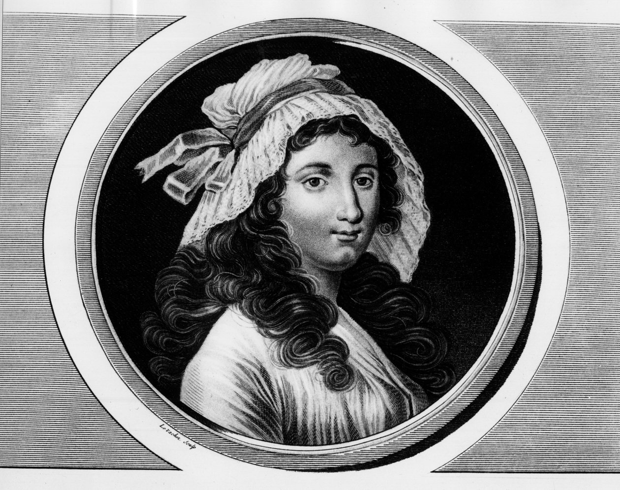 Portrett av Marie Anne Charlotte Corday (1768-1793). Gravering i "" Komplett samling av historiske malerier fra den franske revolusjonen, i tre bind.""" 1804. av Unknown artist
