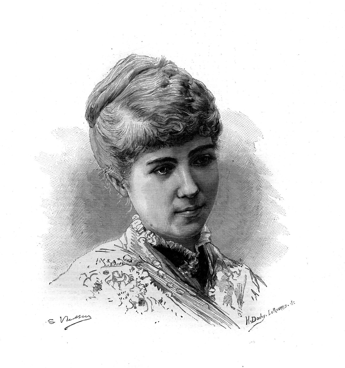 Portrait of Marie Van Zandt (1858-1919) French singer of Dutch origin. Engraving in “” Le Monde illustrious”” 1883. Private collection. av Unknown artist