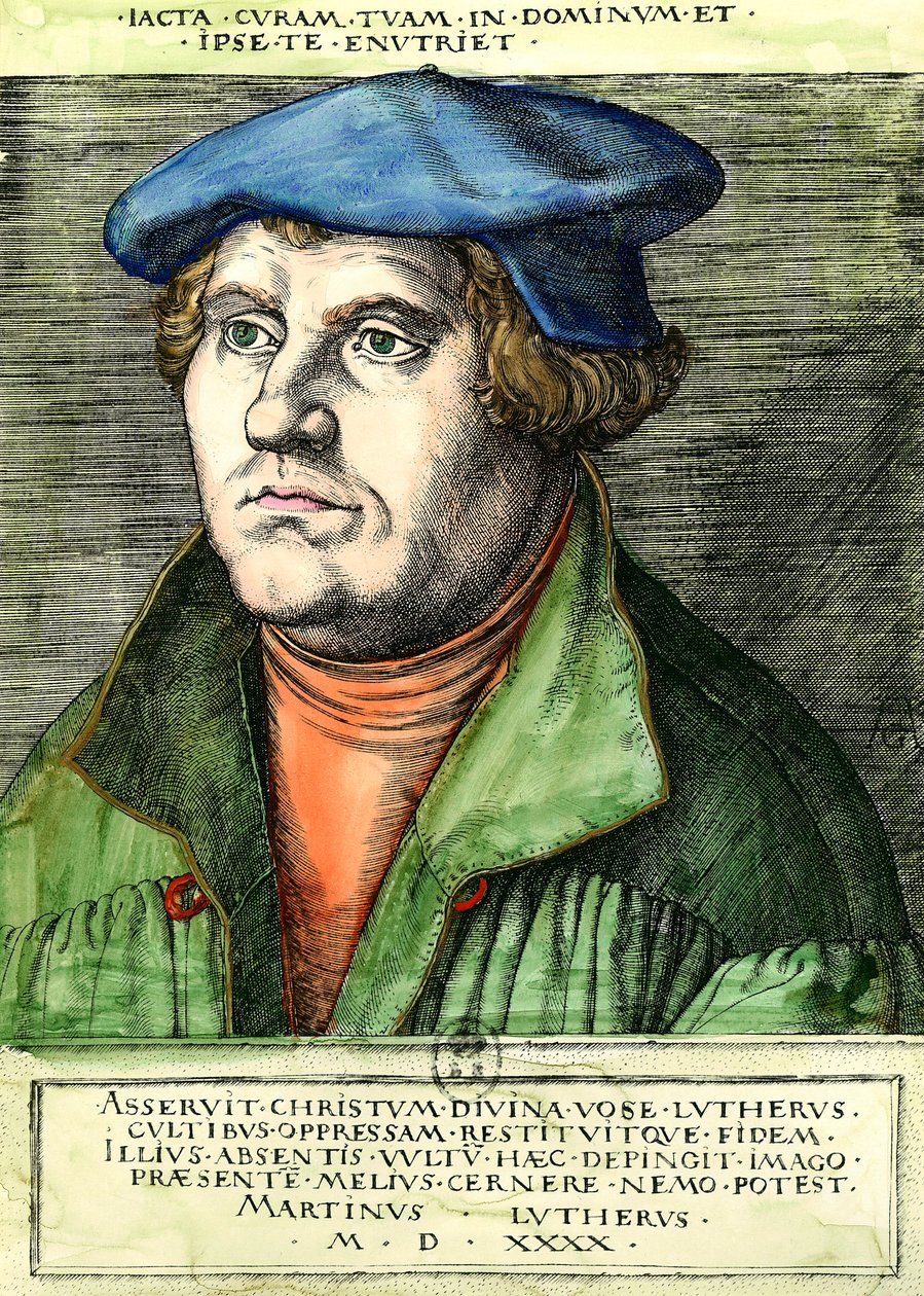 Portrett av Martin Luther (1483-1546) tysk religiøs reformator Gravering fra 1500-tallet Privat samling av Unknown artist