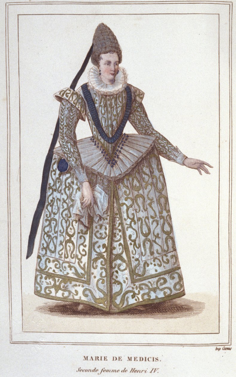 Portrett av Maria av Medici (1573 - 1642), kone til Henrik IV og mor til Ludvig XIII. Gravering fra 1830 av Unknown artist