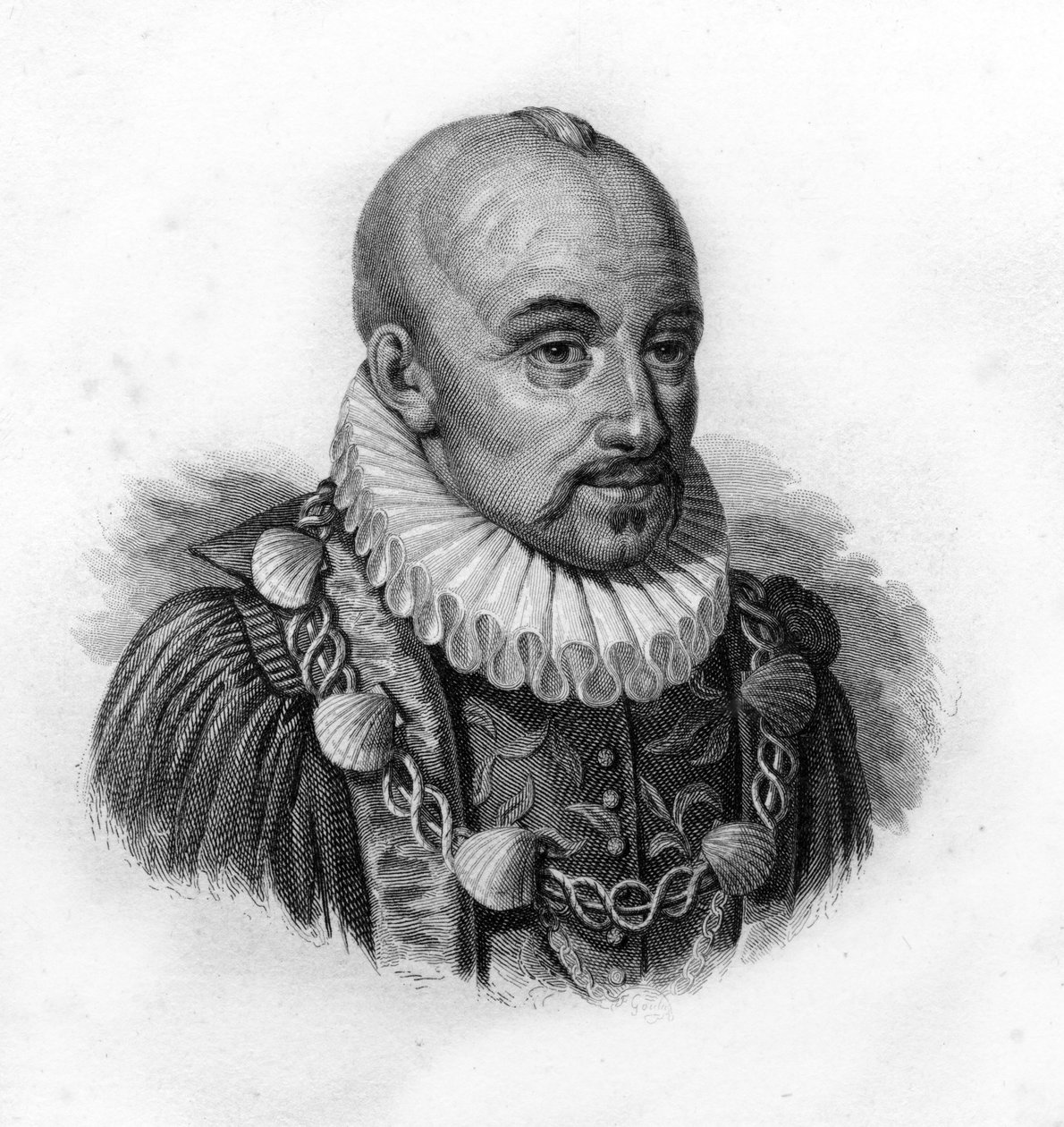 Portrett av Michel de Montaigne, gravering fra 1800-tallet av Unknown artist