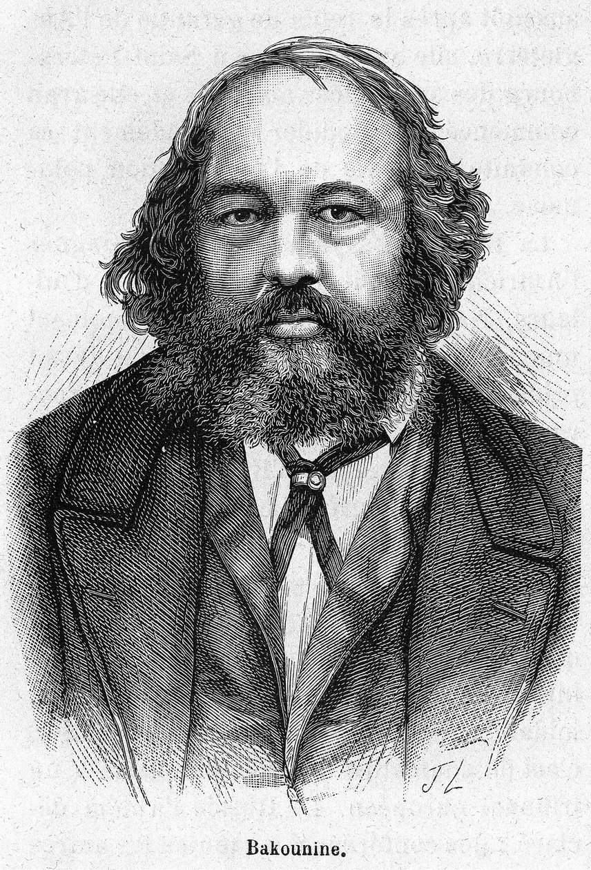 Portrett av Mikhail Aleksandrovich Bakunin (1814 - 1876), russisk anarkistisk revolusjonær. Gravering 1800-tallet. av Unknown artist