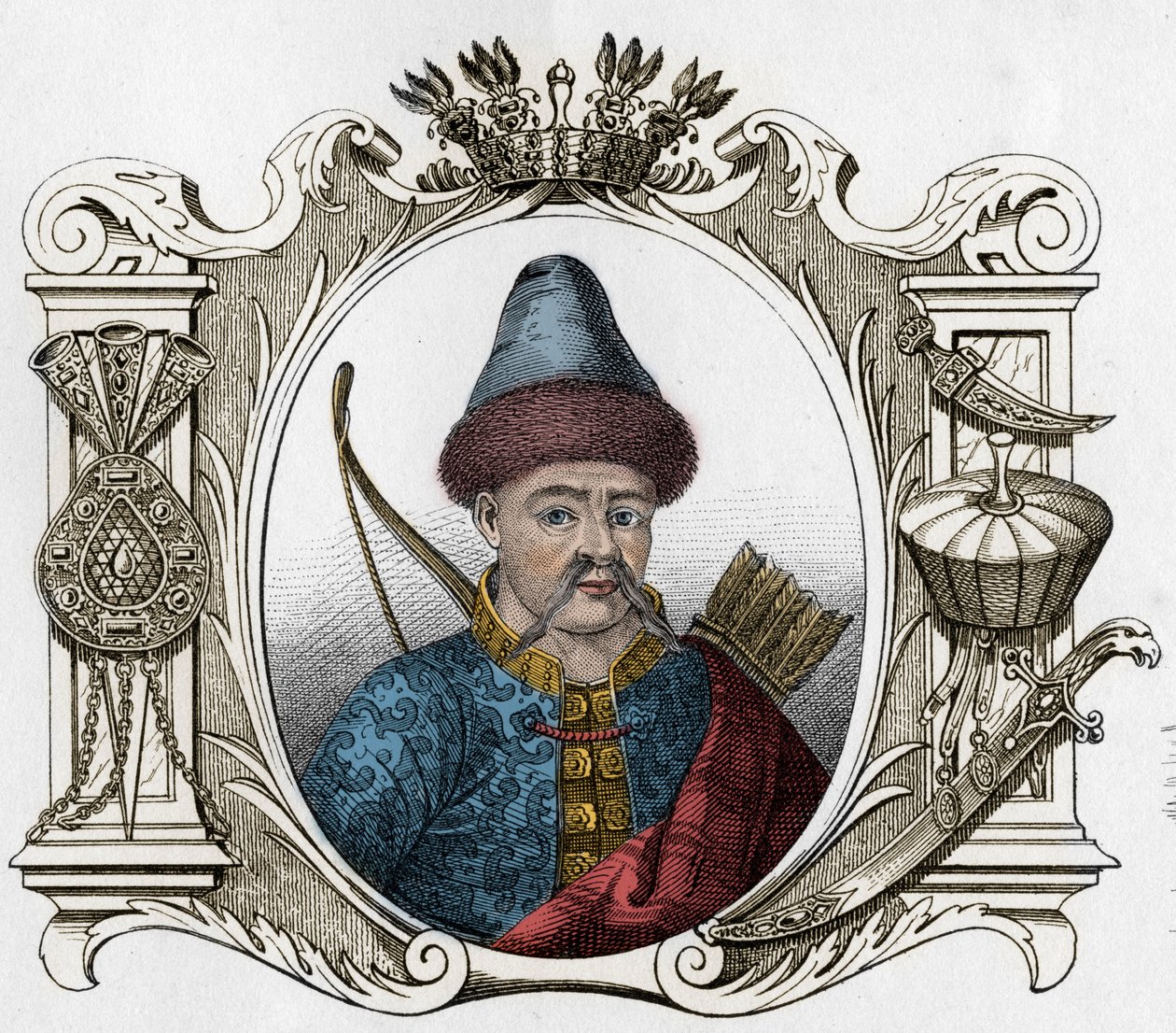 Portrett av den mongolske monarken Timur (Tamerlane) (1336-1405) - Tamerlan (1336-1405) (eller Timur Lang, "" Timur den lamme"") Gravering av 1861 av Unknown artist