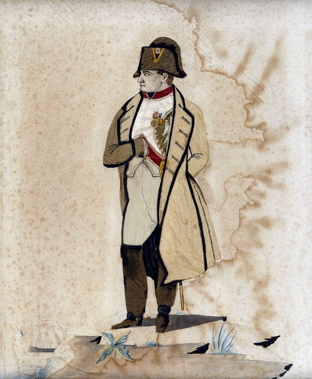 Portrett av Napoleon I (hånden på magen) - Gravering med stoff av Unknown artist