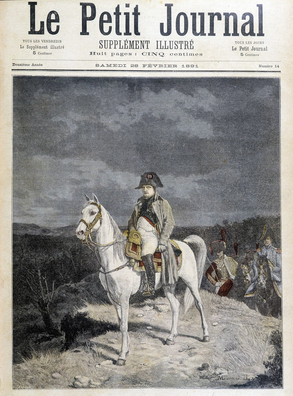 Portrett av Napoleon på en hest i 1814. av Unknown artist