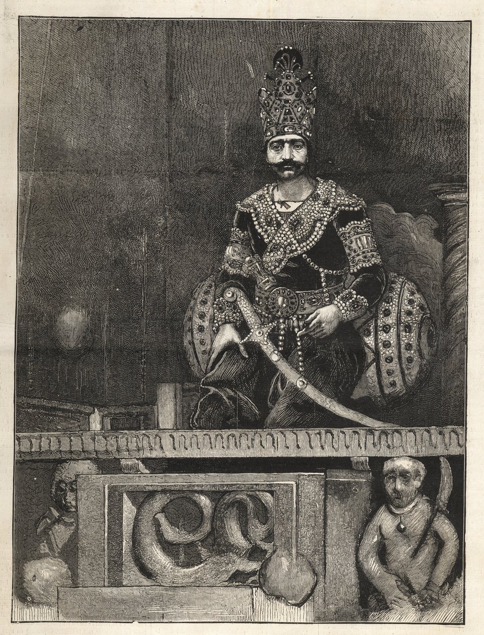 Portrett av Nasser Ed Din (1831-1896), Shah av Persia (Iran). Også kalt Nasseredin Shah, Nasserer-al-Din Shah Qajar, Nasser al-Din Shah Qajar, Nasiruddin Shah - (1831-1896) - 1873 av Unknown artist