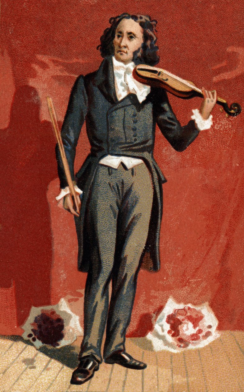 Portrait of Nicolo Paganini (1782 - 1840) Italian violinist. av Unknown artist