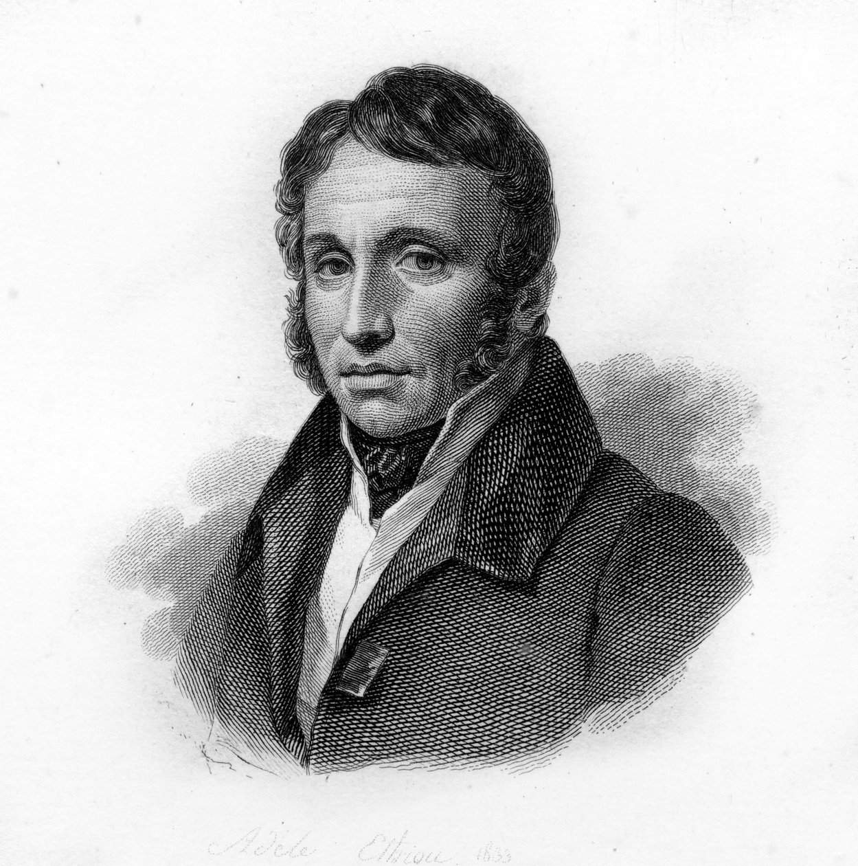 Portrett av Paul Louis Courier, fransk brosjyre og epistolier (1772-1825), gravering fra 1800-tallet av Unknown artist