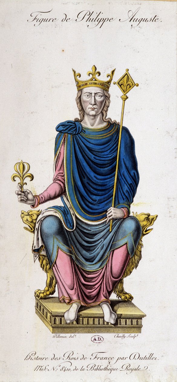 Portrett av Philip Augustus på sin trone - fra et dokument fra 1200-tallet av Unknown artist