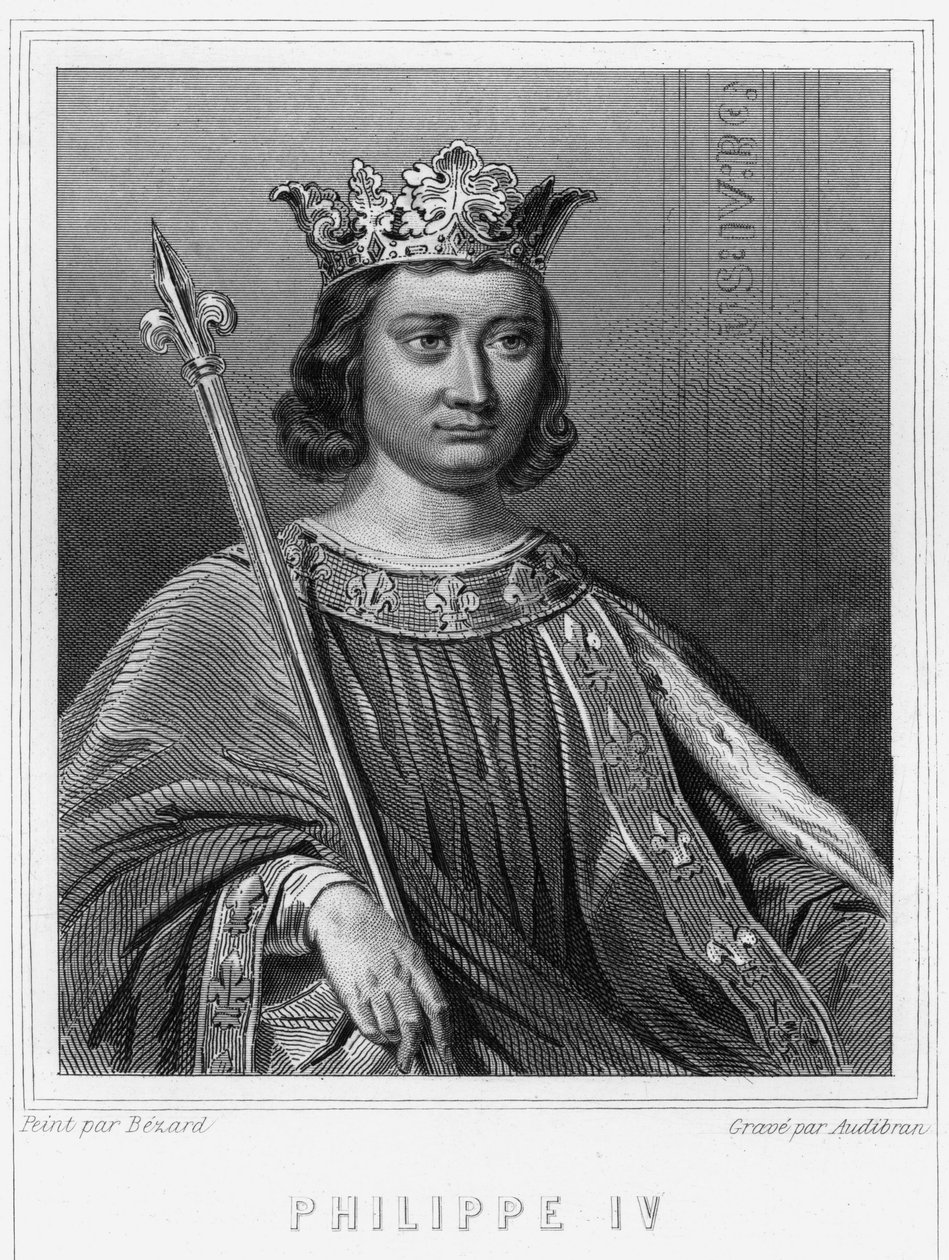 Portrett av Filip IV the Bel (1268 - 1314), konge av Frankrike - i "Histoire des Français"" av Lavallée, gravering, sd. av Unknown artist
