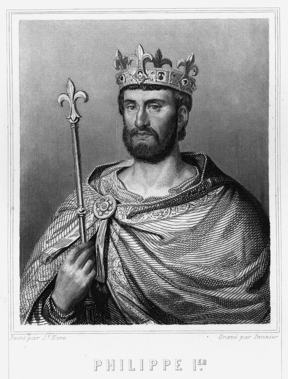 Portrett av Filip I (1060 - 1108), konge av Frankrike - i "Histoire des Français"" av Lavallée, gravering, sd. av Unknown artist