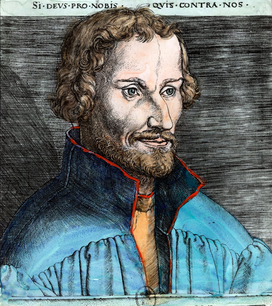 Portrett av Philippe Schwarzerd dit Melanchton (1497 - 1560), tysk protestantisk reformator (luthersk). Gravering fra 1500-tallet. Privat samling. av Unknown artist