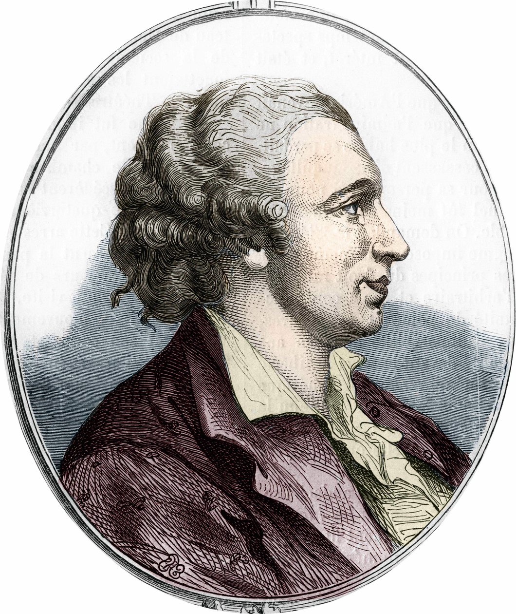 Portrett av Pierre Augustin Caron de Beaumarchais (1732 - 1799) fransk forfatter og dramatiker. gravering fra 1866. av Unknown artist