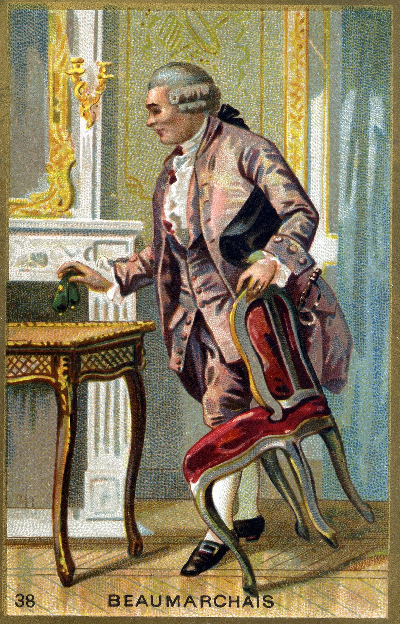 Portrett av Pierre Augustin Caron de Beaumarchais (1732 - 1799) fransk forfatter og dramatiker. Kromolitografi fra 1800-tallet. av Unknown artist