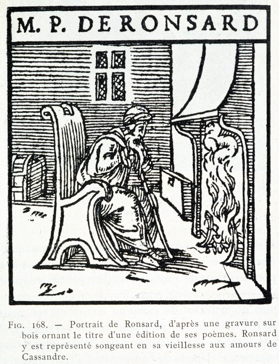 Portrett av Pierre de Ronsard gammel tenkning av amourene til Cassandre - tregravering av Unknown artist