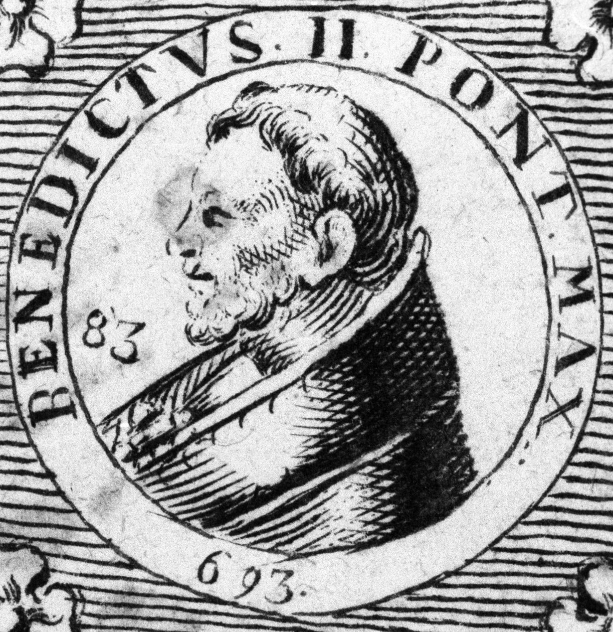 Portrett av pave Benedikt II. Gravering av 1800-tallet. av Unknown artist