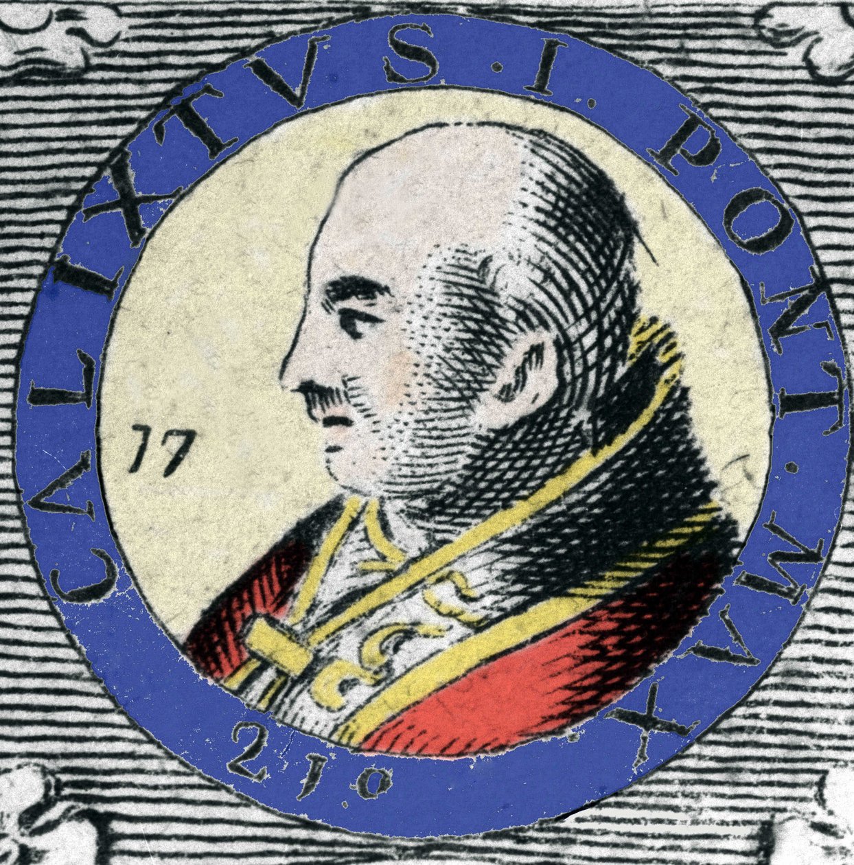 Portrett av pave Calixte (eller Callist) I, pave født i 155 (Papa San Callisto). av Unknown artist