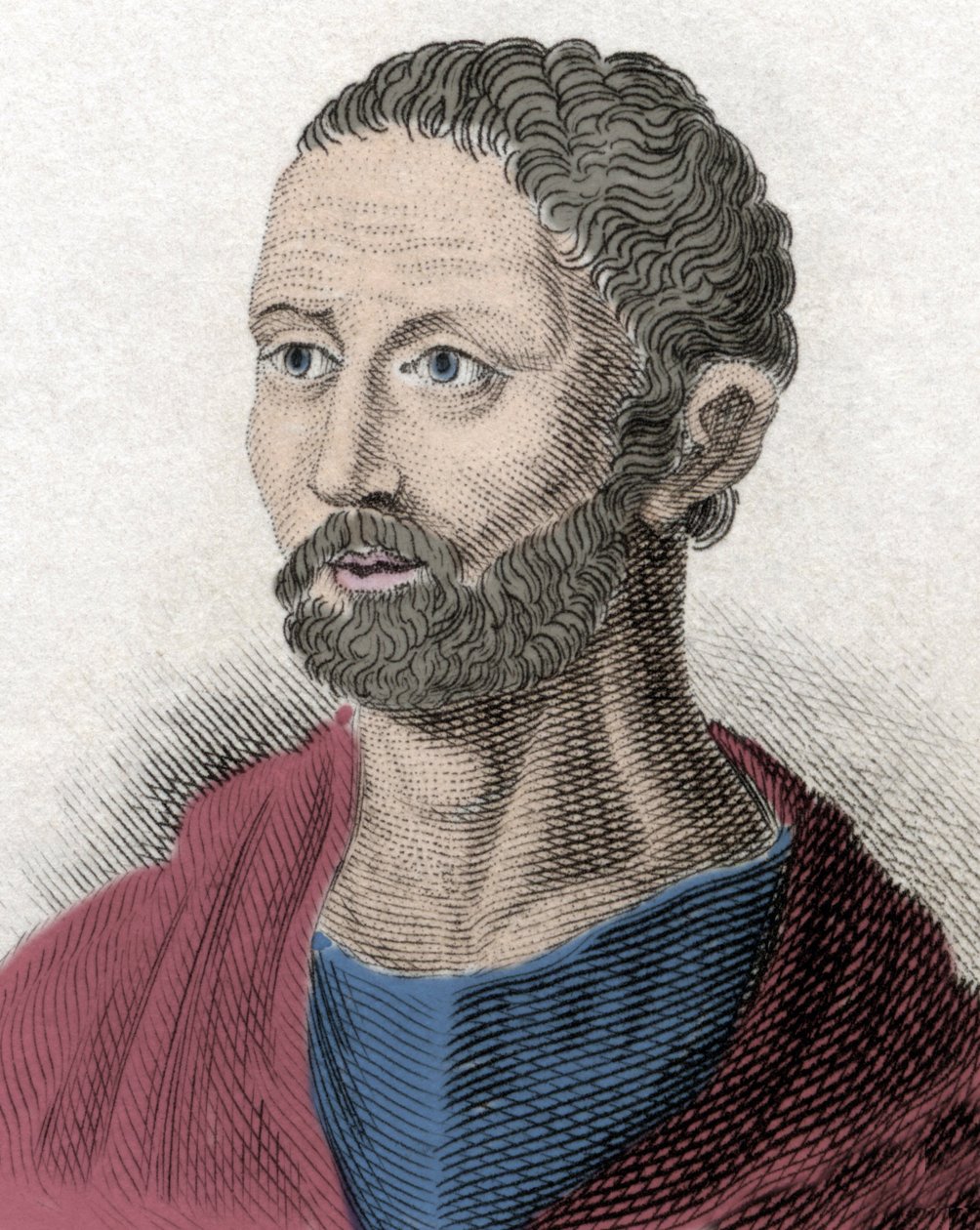 Portrett av Posidonios greske filosof Stoician (135-51 f.Kr.) (Poseidonios, Poseidonios, Posidonios av Apamee, Posidonios av Rhodos, Posidonius (på latin), Posidonius av Apamee, Posidonius av Rhodos Gravering fra 1800-tallet. av Unknown artist