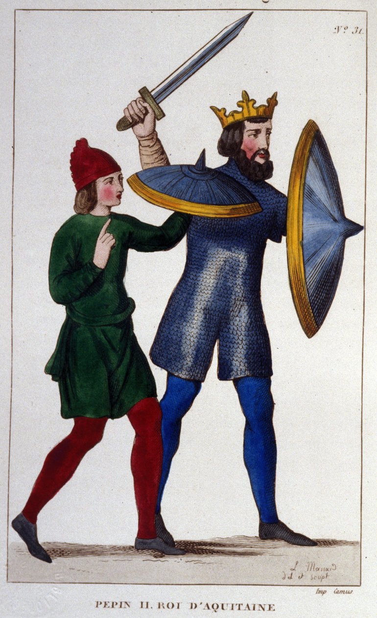 Portrett av Pépin II (823 - 864), konge av Aquitaine. gravering fra 1830. av Unknown artist
