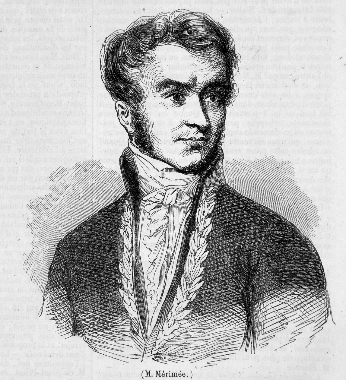 Portrett av Prosper Merimee. 1800-talls gravering. av Unknown artist