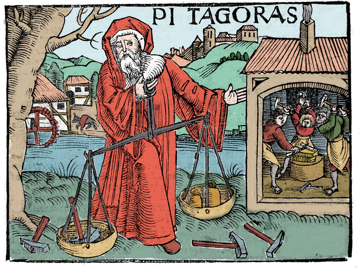 Portrett av Pythagoras (Pythagoras) - Side fra "" Compendiara musica"" av Koswick 1516 - av Unknown artist