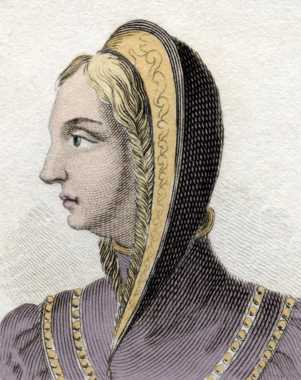 Portrett av dronning Isabella av Castilla (Isabella 1. den katolske) (1451-1504). Gravering av 1800-tallet. av Unknown artist