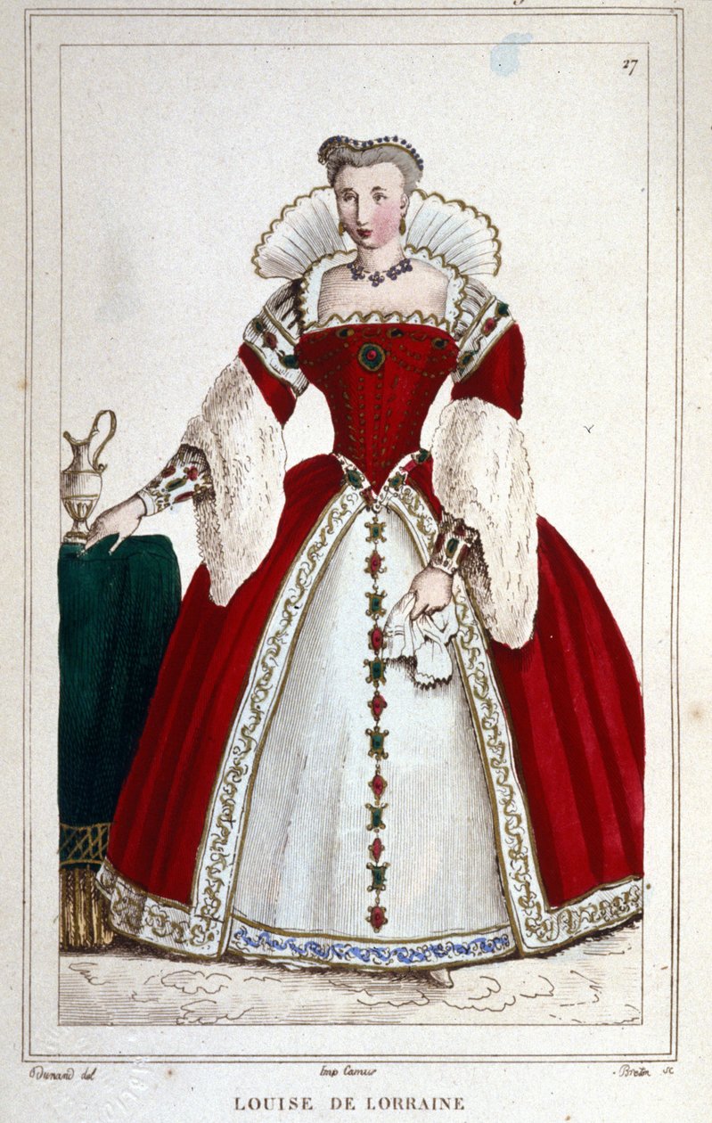 Portrett av dronning Louise av Lorraine (1553 - 1601), kone til Henry III. Gravering av 1830. av Unknown artist