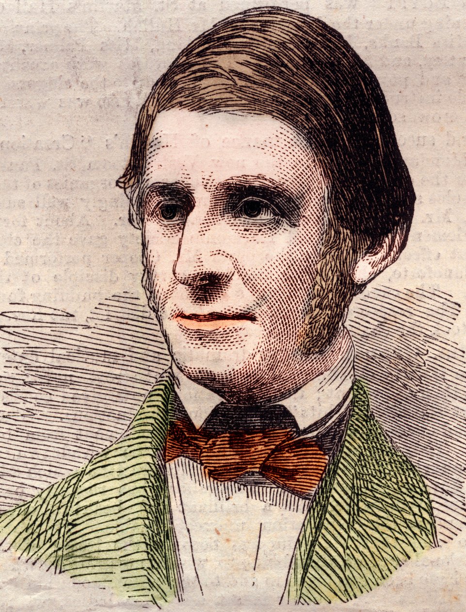 Portrett av Ralph Waldo Emerson (1803-1882), essayist, filosof, amerikansk poet. Gravering i "" The illustrated London News "" av 20. mars 1858. av Unknown artist