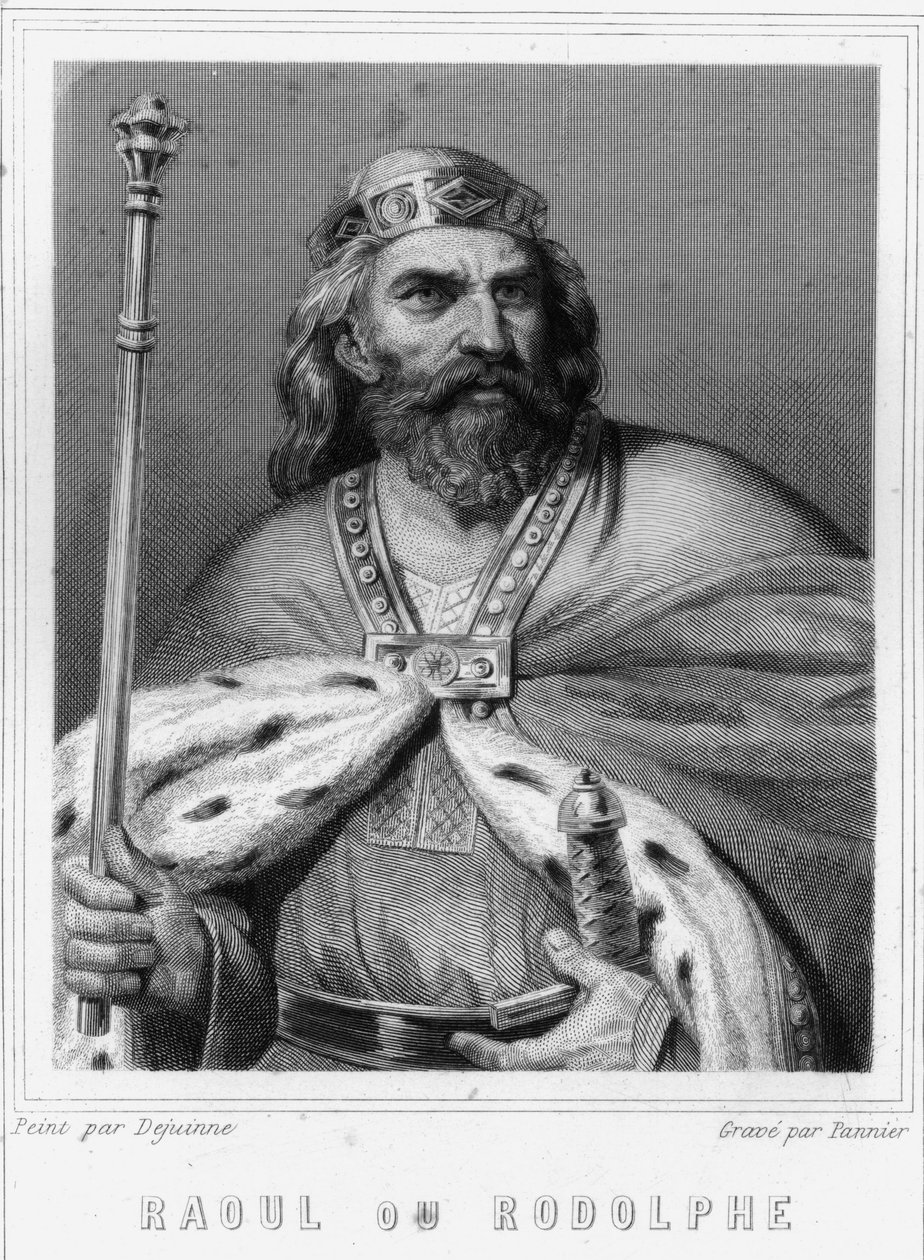 Portrett av Raoul eller Rodolphe av Burgund (? - 936), hertug av Burgund og konge av Frankrike - i "Histoire des Français" av Lavallée, gravering, sd. av Unknown artist