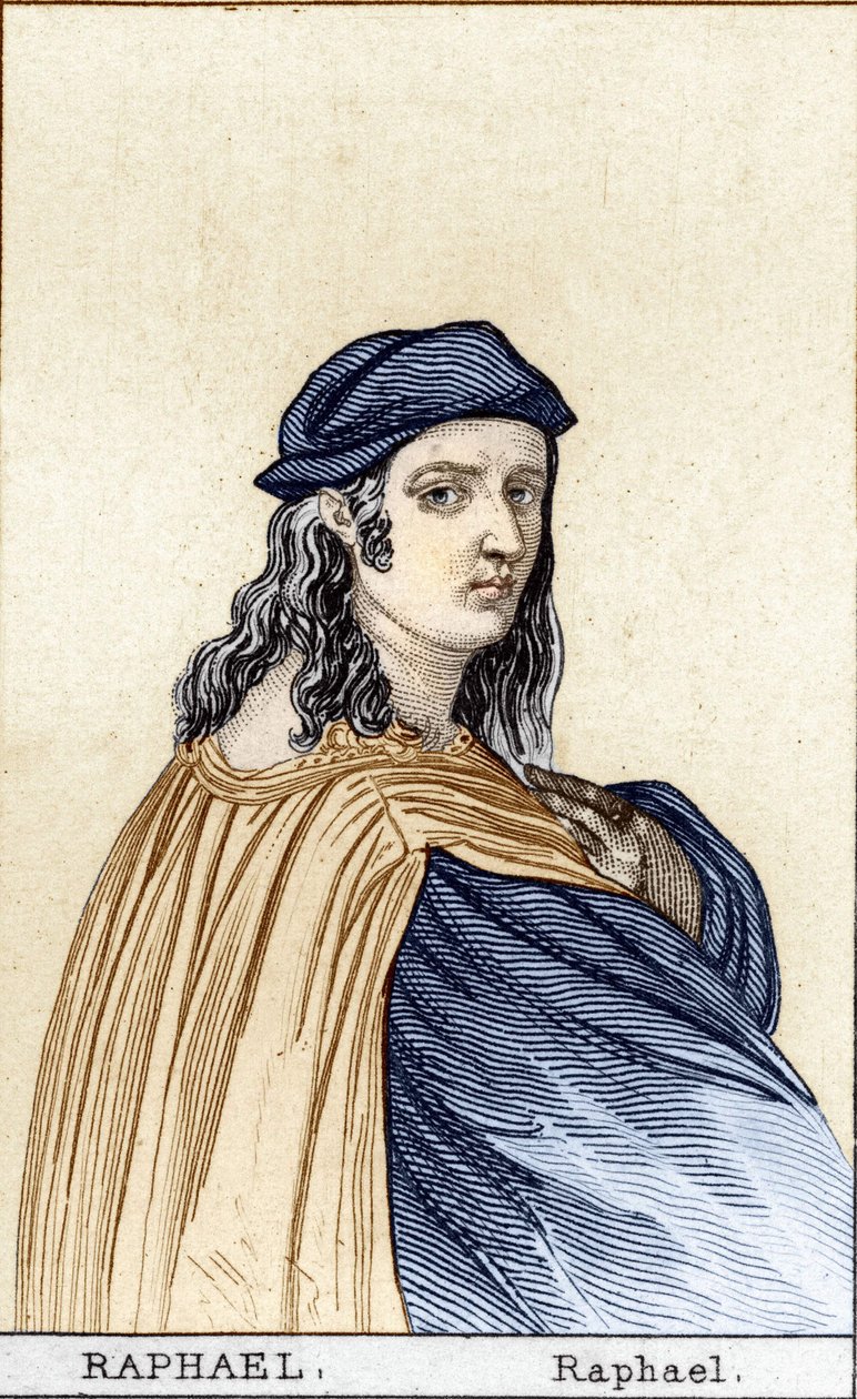 Portrait of Raphael (Raffaello Sanzio 1483 - 1520) (1483 - 1520), Italian painter. Engraving 19th century. av Unknown artist