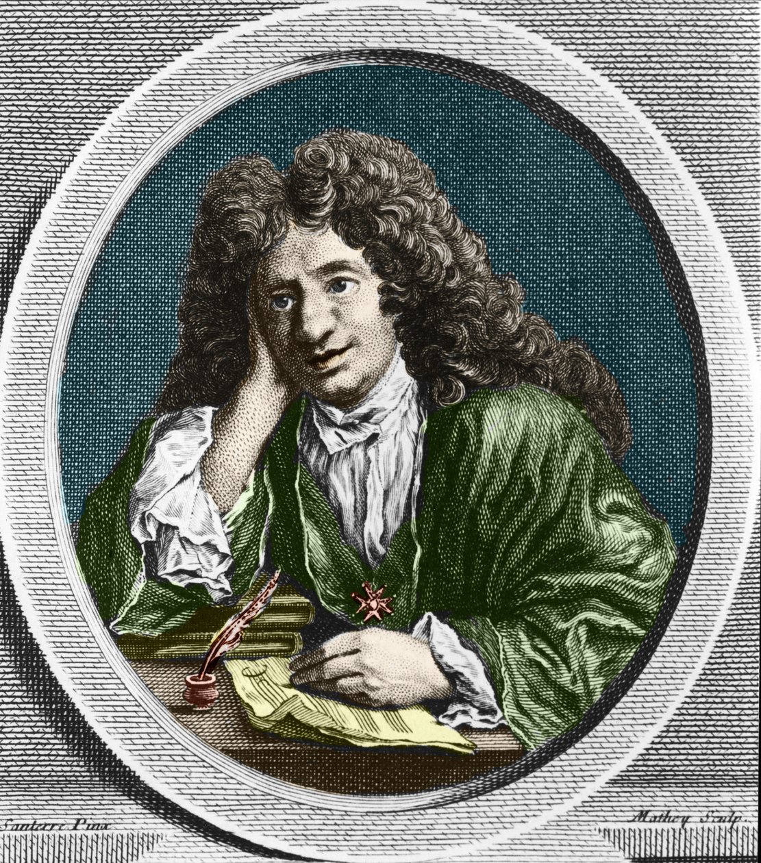 Portrett av Richard Delalande, superintendent for Music of the King; b. 15. desember 1657 i Paris; d. 18. januar 1726. av Unknown artist