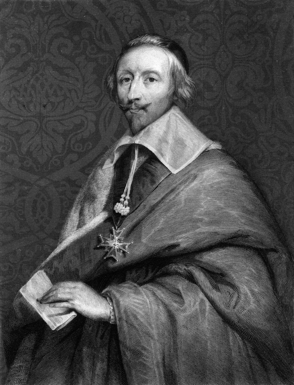 Portrett av Richelieu (1585 - 1642) - i "" Histoire des Français"" av Lavallée, gravering, sd. av Unknown artist
