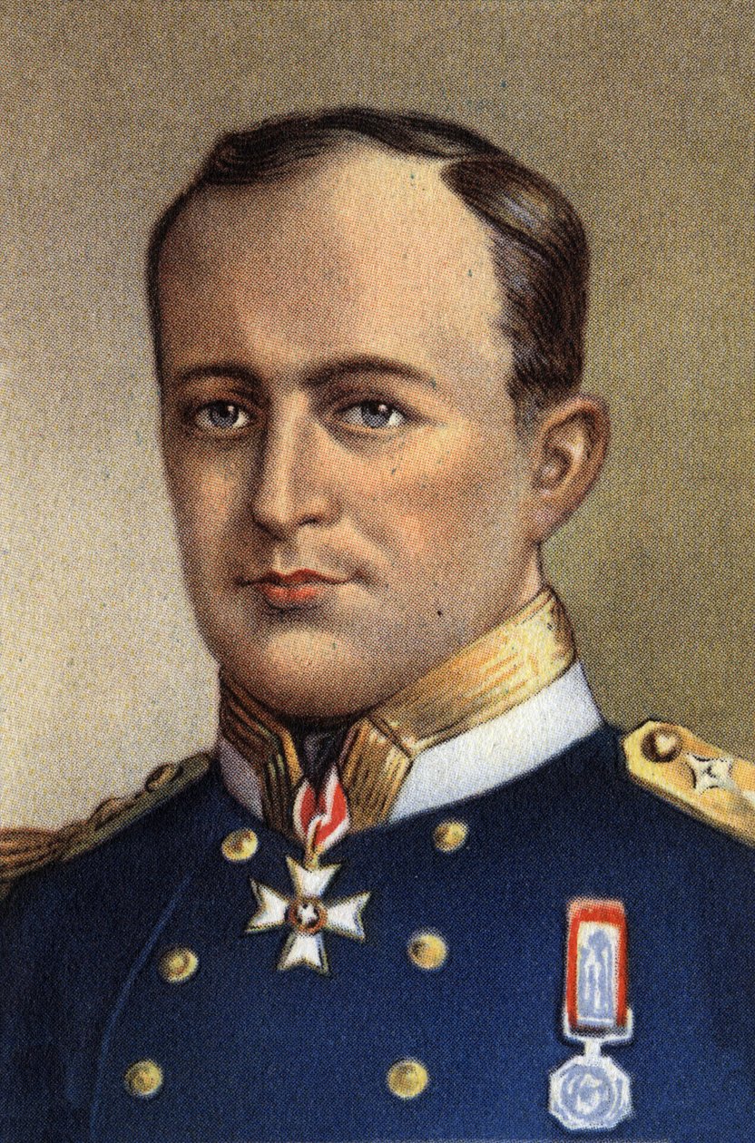 Portrett av Robert Falcon Scott, kaptein i marinen og britisk Antarktis-utforsker - 1900-tallet (kromo) av Unknown Artist
