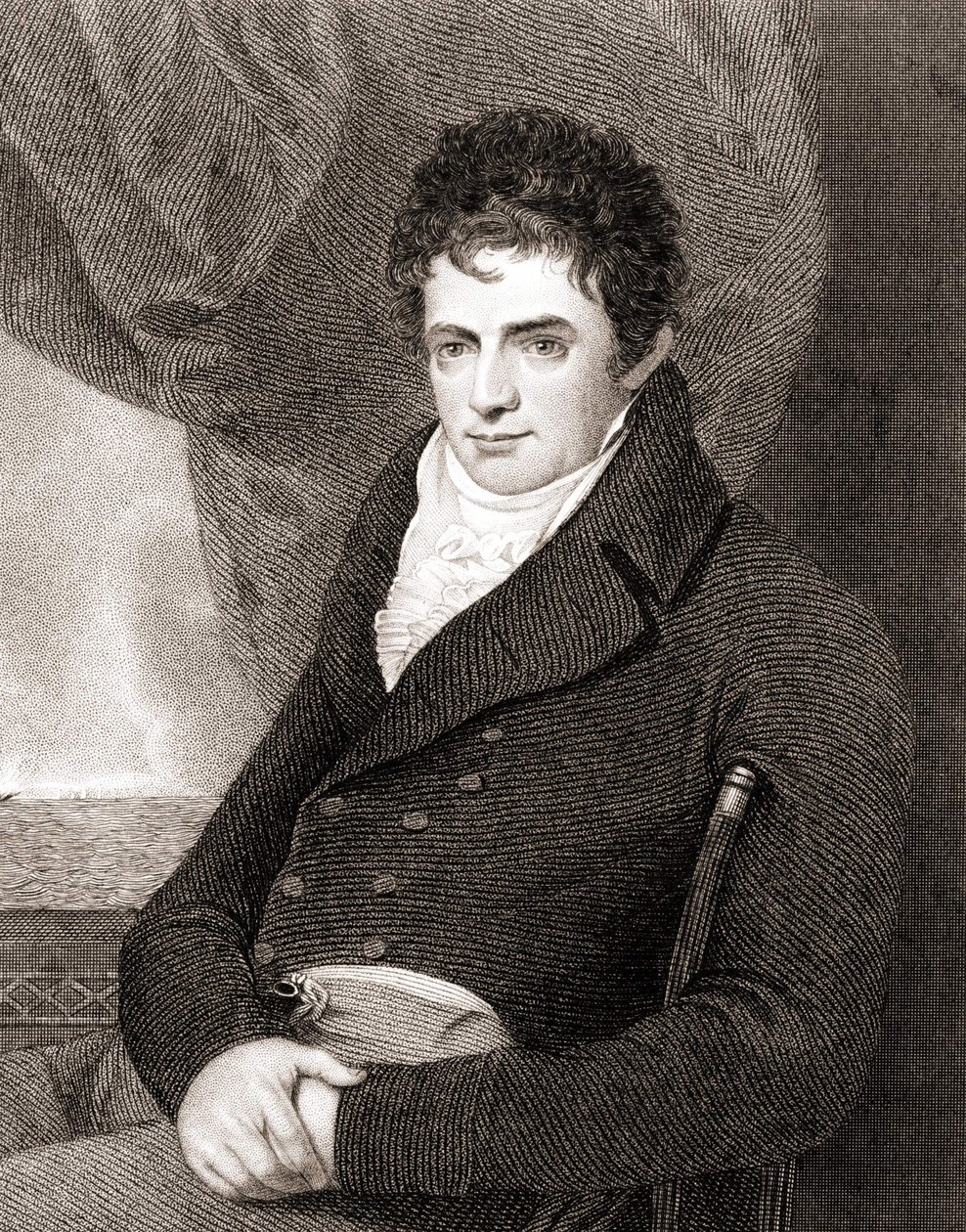 Portrett av Robert Fulton (1765 - 1815), amerikansk skipsbyggingsmekaniker (Nautilus). Gravering fra 1800-tallet. av Unknown artist