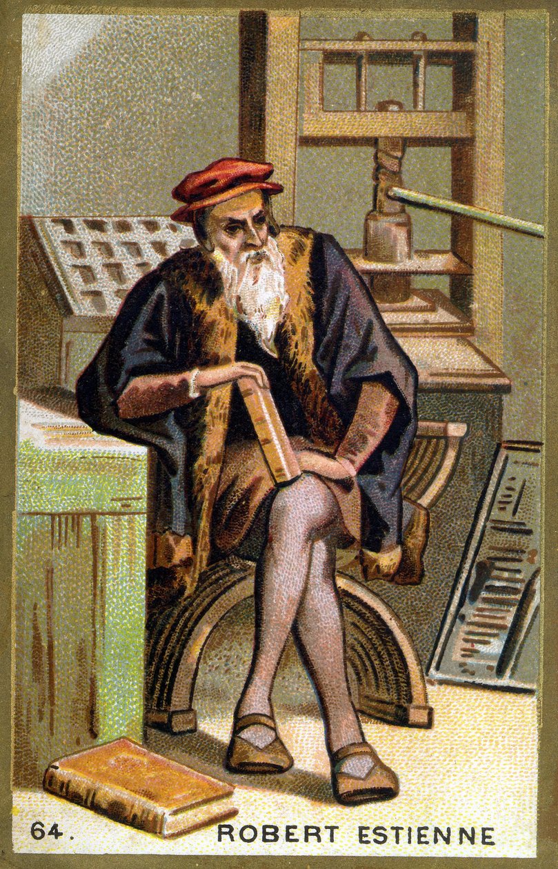 Portrett av Robert I Estienne (1498 - 1559) humanist, forlegger og trykker. Kromolitografi fra 1800-tallet. av Unknown artist