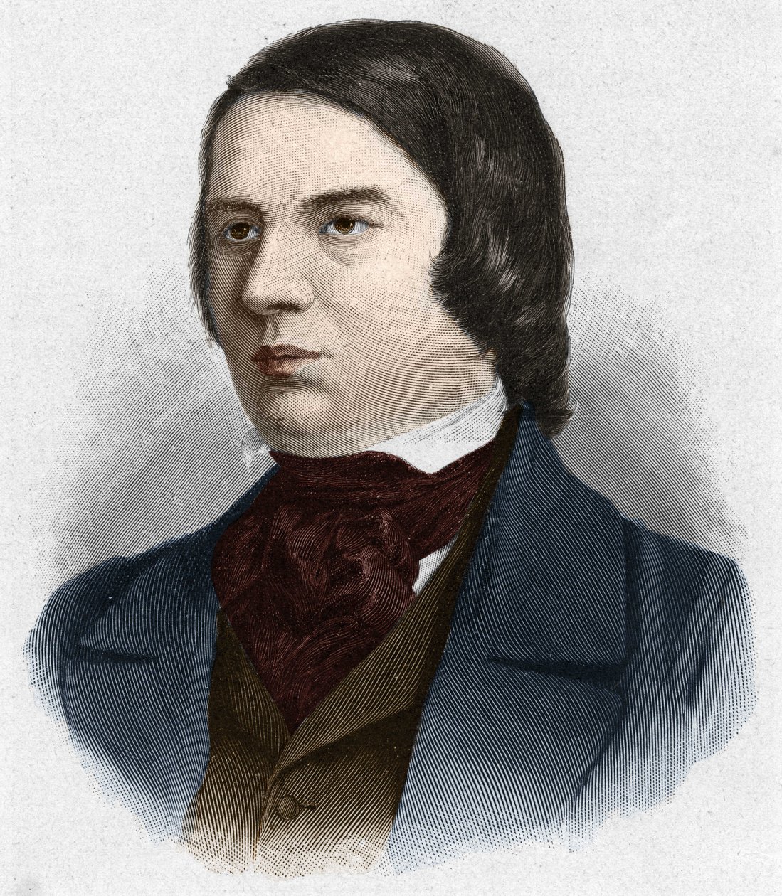 Portrait of Robert Schumann (1810-1856), German composer. based on a drawing by Mengel. av Unknown artist