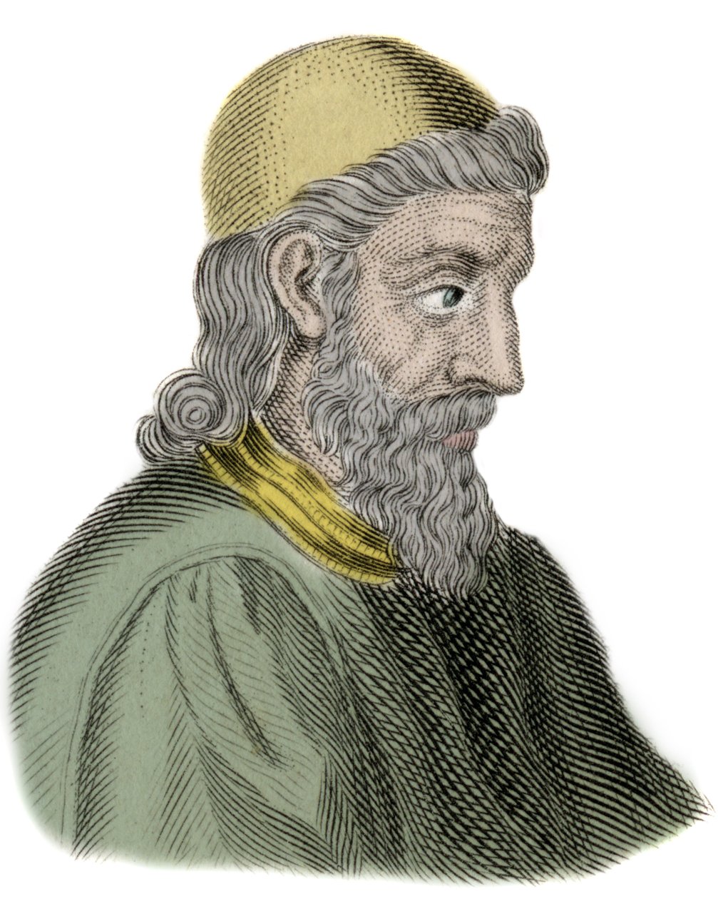 Portrett av den ærverdige Bede (Beda Venerabilis) (672-735) Munk og kirkedoktor - Gravering av Unknown artist