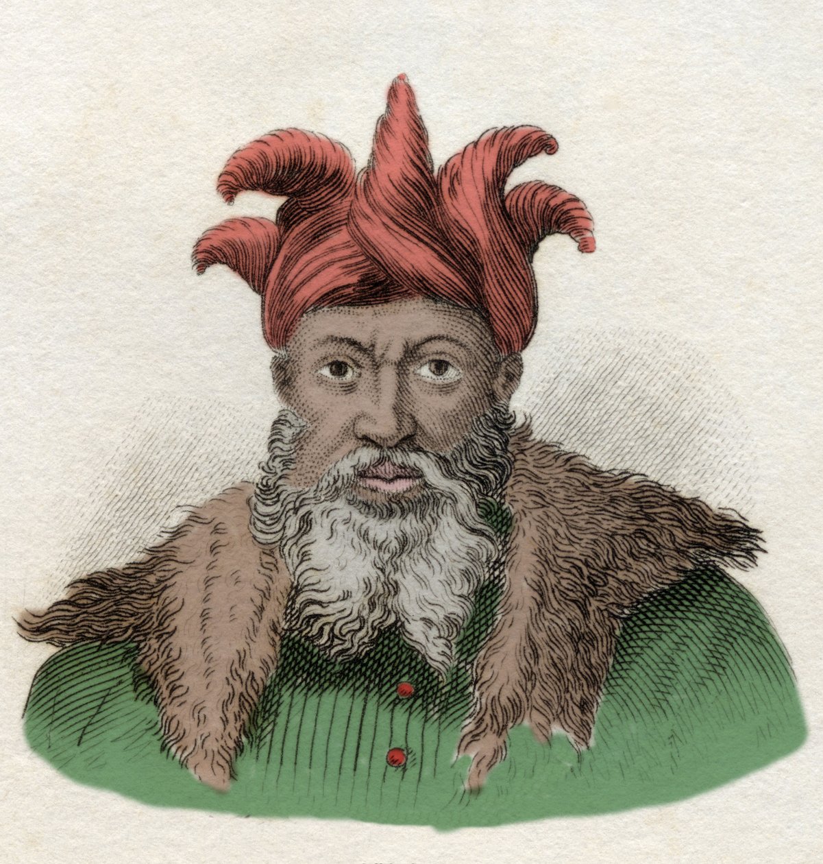 Portrett av Saladin (1138-1193) (Salah al Din Yusuf al-Ayyubi (al Ayyubi) militærsjef mot Crusses i Egypt. Gravering av det 19. århundre. av Unknown artist