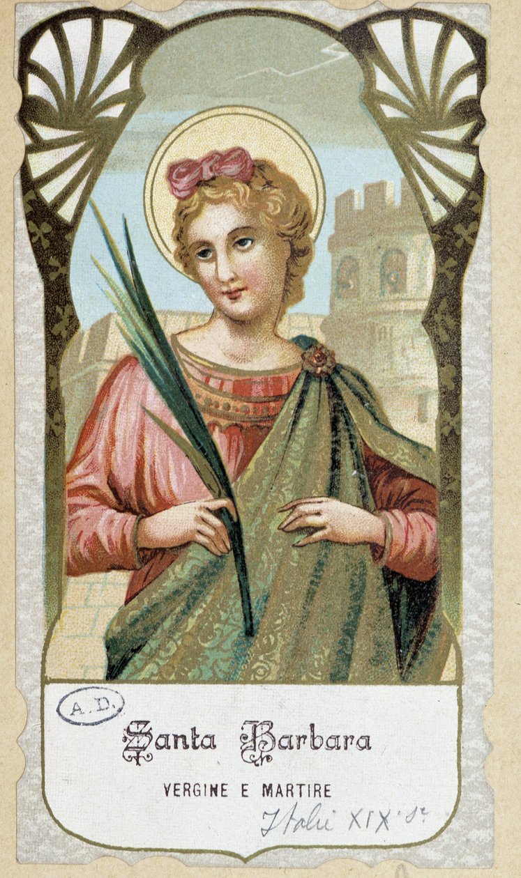 Portrett av "" Santa Barbara jomfru og martyr "", italiensk fromt bilde av Unknown artist