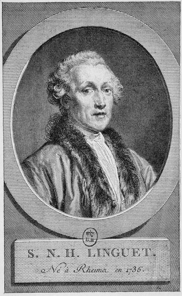 Portrett av Simon Nicolas Henri Linguet (1736 - 1794). Gravering av slutten av 1800-tallet i "Histoire de France"" av H. Martin. av Unknown artist