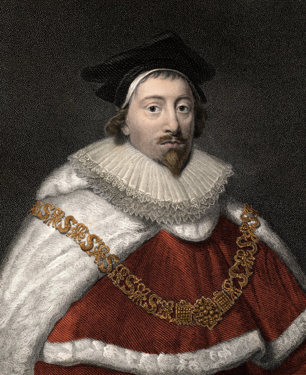 Portrett av Sir Edward Coke (1552-1634), engelsk juriskonsulent - Fargegravering fra 1800-tallet av Unknown artist
