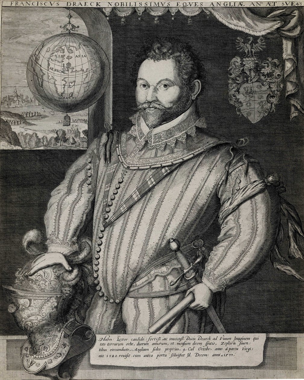 Portrait of Sir Francis Drake (circa 1540-1596), English navigator. av Unknown artist