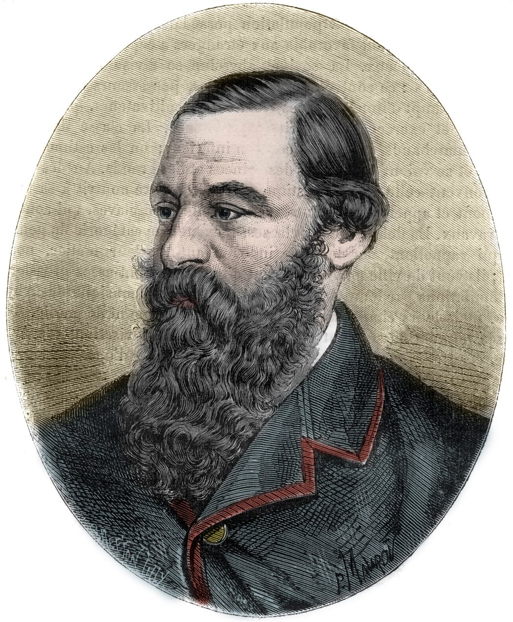 Portrait of Sir Samuel Baker (1821-1893) engraving from “” Picturesque Histoire des grands voyages au nineteenth century”””. 1877 av Unknown artist