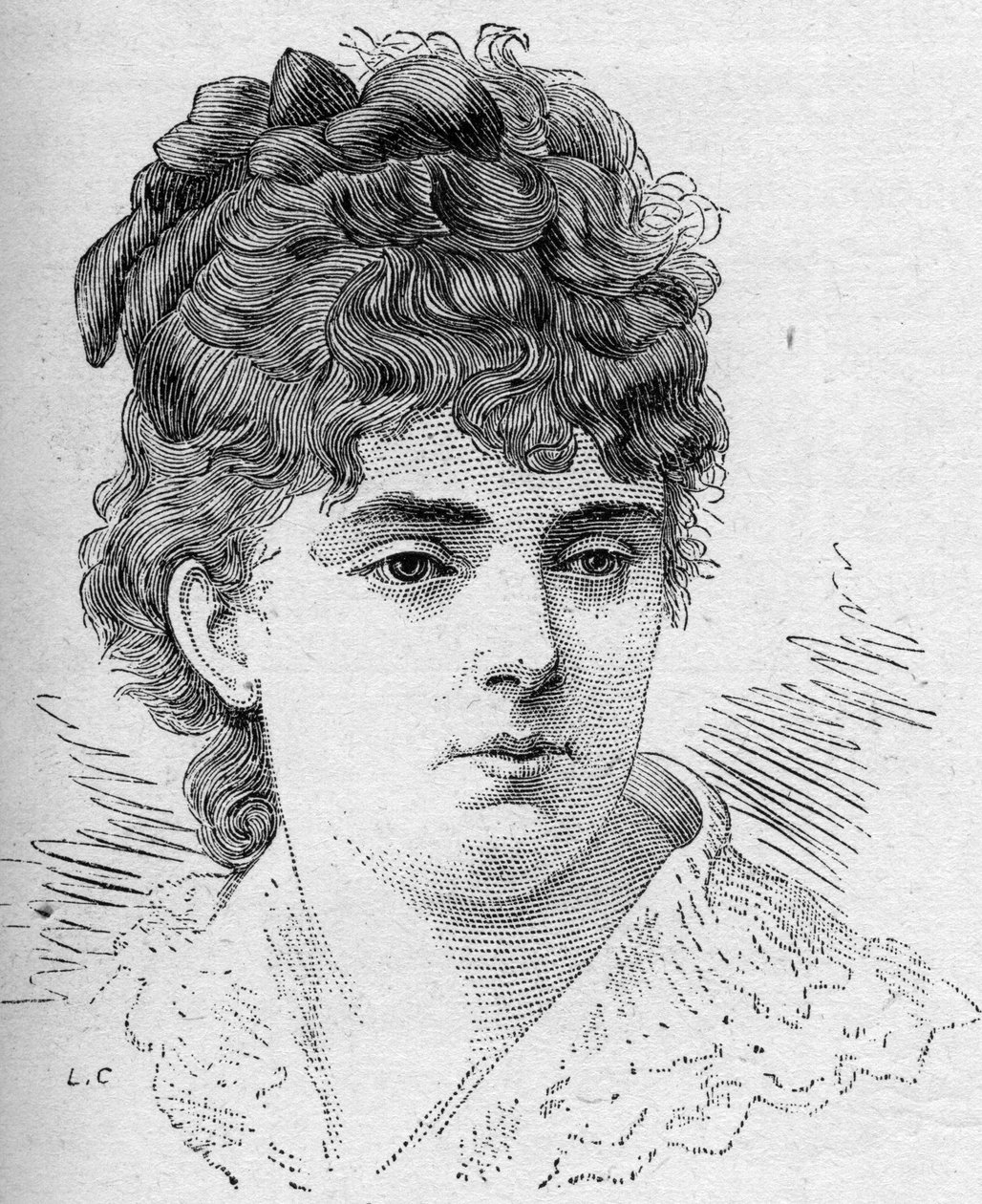 Portrett av Sophie Croizette, fransk komiker, medlem av Comedie Francaise fra 1868 til 1882. Gravering i "" Le Monde Illustré"" nr. 1168 av 16. august av Unknown artist