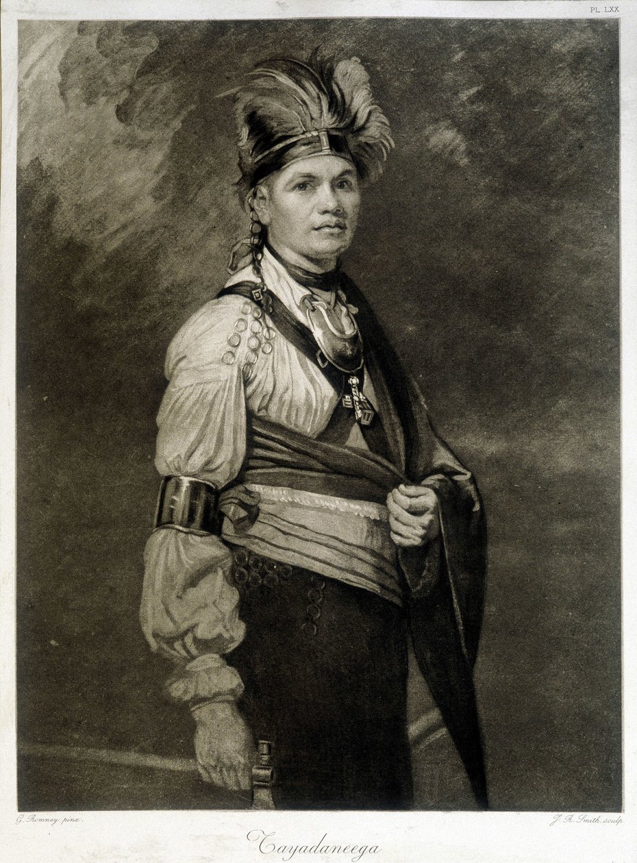 Portrett av Tayadaneega (eller Thayendanega), leder av Mohawk-stammen (nordamerikansk indianergruppe, medlem av Iroquois Federation). av Unknown artist